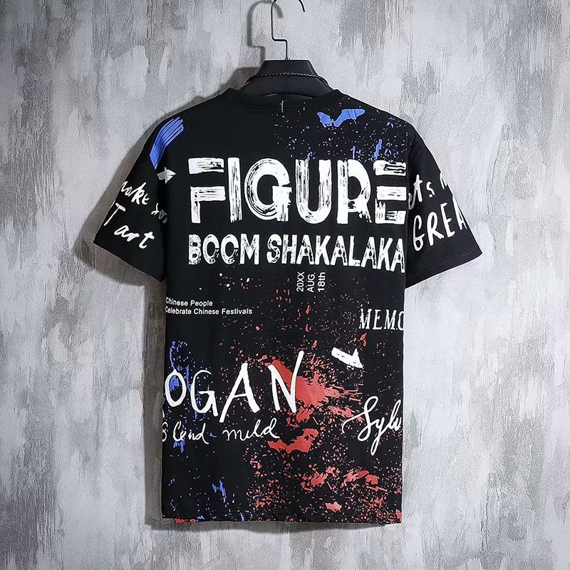 Reducere fierbinte Tricou pentru bărbați Top cu mânecă scurtă de vară Cămașă coreeană cu litere graffiti Tricouri O-Gât Îmbrăcăminte supradimensionată largi pentru bărbați 2023