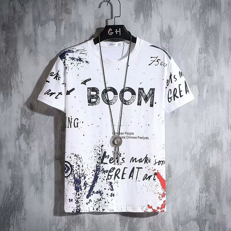 Reducere fierbinte Tricou pentru bărbați Top cu mânecă scurtă de vară Cămașă coreeană cu litere graffiti Tricouri O-Gât Îmbrăcăminte supradimensionată largi pentru bărbați 2023