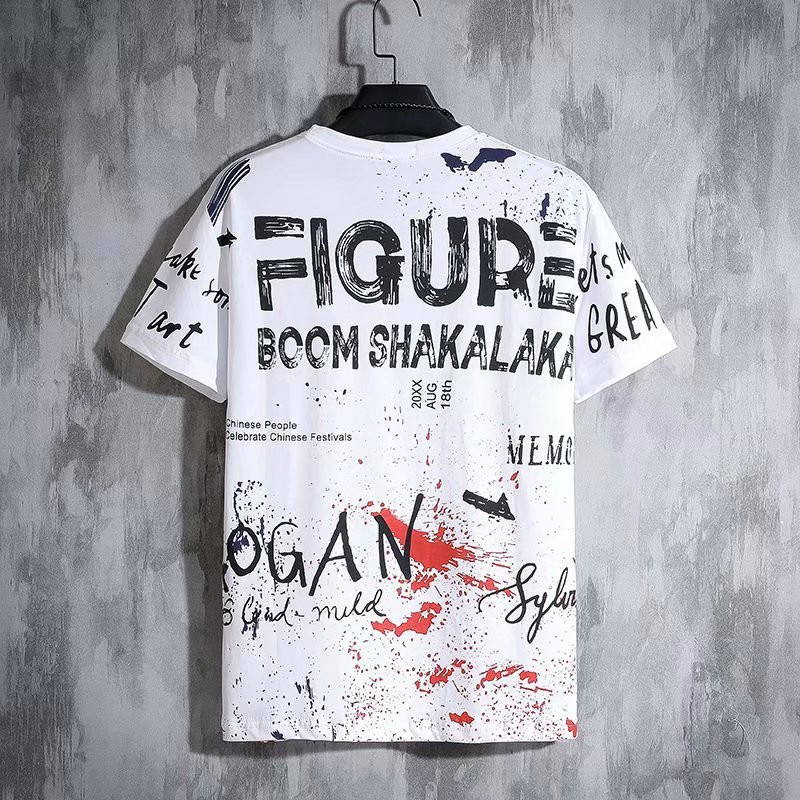 Reducere fierbinte Tricou pentru bărbați Top cu mânecă scurtă de vară Cămașă coreeană cu litere graffiti Tricouri O-Gât Îmbrăcăminte supradimensionată largi pentru bărbați 2023