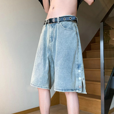 Muške ljetne tanke kratke hlače široke ravne prepone trendi ležerne trendi hlače s kopčom s pet točaka pamučni materijal