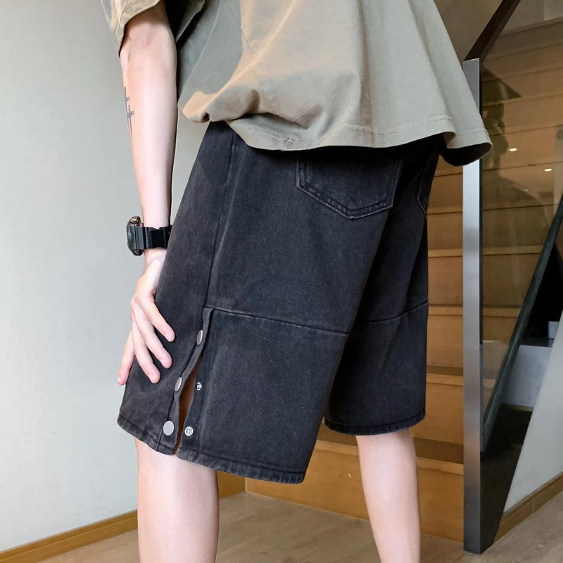 Muške ljetne tanke kratke hlače široke ravne prepone trendi ležerne trendi hlače s kopčom s pet točaka pamučni materijal