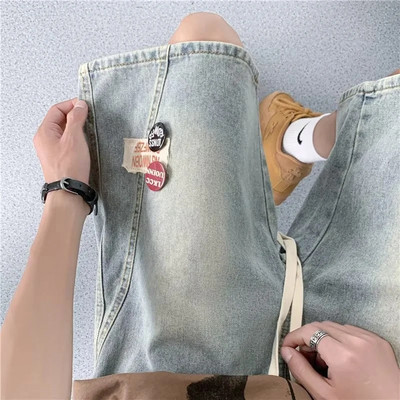 Pantaloni scurți albastru deschis High Street pentru bărbați, stil de vară, la modă, americani, subțiri, sport, pantaloni în cinci puncte, bumbac, formă de cilindru drept