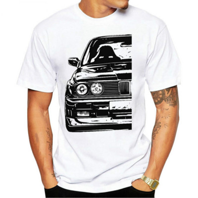 Tricou pentru bărbați cu mâneci scurte, cămașă vintage cu imprimeu BMW, cămașă sport albă confortabilă și ocazională, potrivită pentru S simple