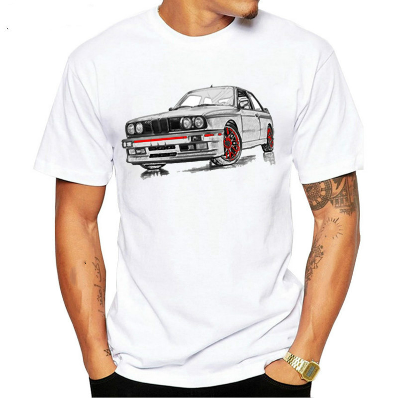 Tricou pentru bărbați cu mâneci scurte, cămașă vintage cu imprimeu BMW, cămașă sport albă confortabilă și ocazională, potrivită pentru S simple
