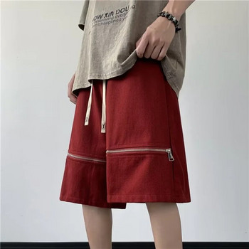 Тънки летни мъжки къси панталони Свободни панталони с пет точки Американски уличен стил Ежедневни средни панталони Модерен дизайн Модни червени черни