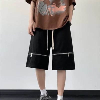 Pantaloni scurți subțiri de vară pentru bărbați Pantaloni largi în cinci puncte în stil american de stradă Pantaloni la mijloc casual Design la modă Roșu Negru