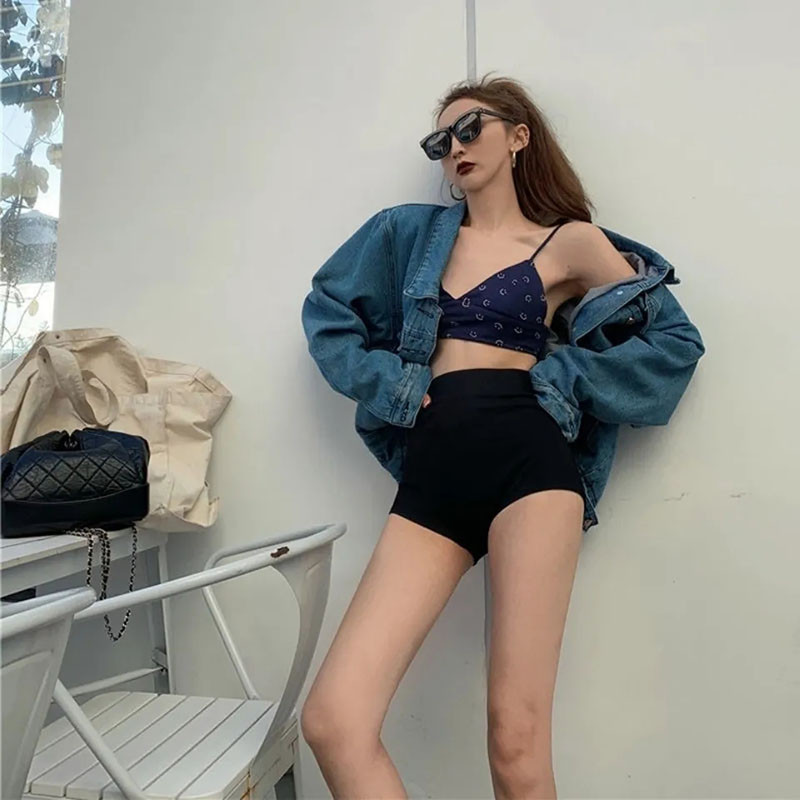 Pantaloni scurți negri skinny, femei, vară, talie înaltă, haine de stradă pentru fată, pantaloni scurți subțiri, la modă, sexy, pentru club, ocazional, pantaloni scurți drepți Nou