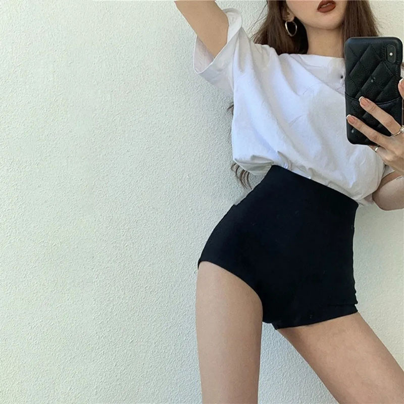 Pantaloni scurți negri skinny, femei, vară, talie înaltă, haine de stradă pentru fată, pantaloni scurți subțiri, la modă, sexy, pentru club, ocazional, pantaloni scurți drepți Nou