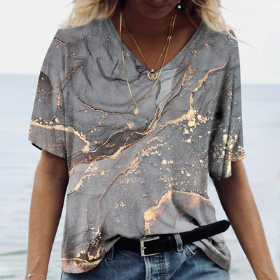 Tricou de vară cu decolteu în V de damă Topuri cu imprimeu marmorat 3d Tricou Fashion Streetwear Zilnic Imbracaminte Y2k 2023 Noi Tricouri pentru dama Plus Size