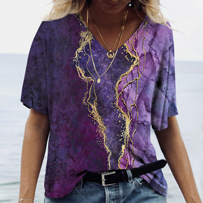Tricou de vară cu decolteu în V de damă Topuri cu imprimeu marmorat 3d Tricou Fashion Streetwear Zilnic Imbracaminte Y2k 2023 Noi Tricouri pentru dama Plus Size