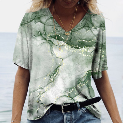 Tricou de vară cu decolteu în V de damă Topuri cu imprimeu marmorat 3d Tricou Fashion Streetwear Zilnic Imbracaminte Y2k 2023 Noi Tricouri pentru dama Plus Size