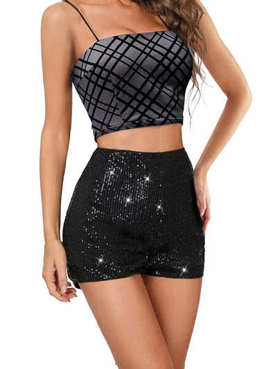 Naiste suvised litrid lühikesed püksid keskmise vöökohaga elastne riba Sädelevad sirged lühikesed püksid Glitter Hot Pants kõrge vöökohaga lühikesed püksid