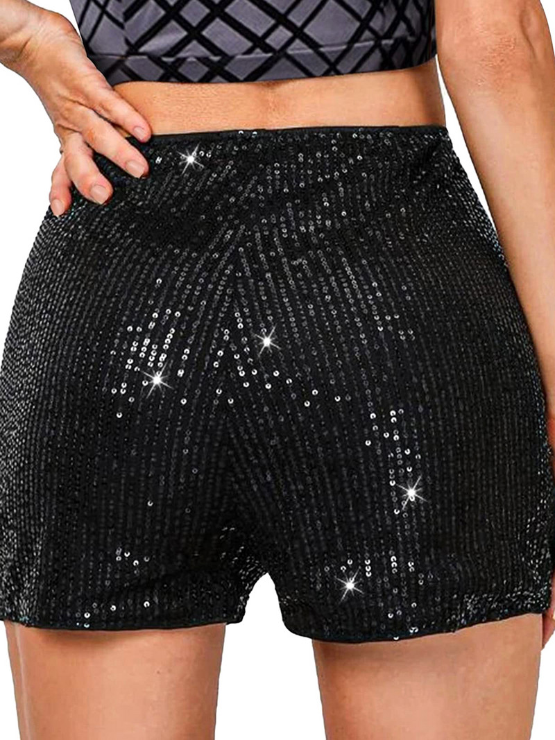 Naiste suvised litrid lühikesed püksid keskmise vöökohaga elastne riba Sädelevad sirged lühikesed püksid Glitter Hot Pants kõrge vöökohaga lühikesed püksid