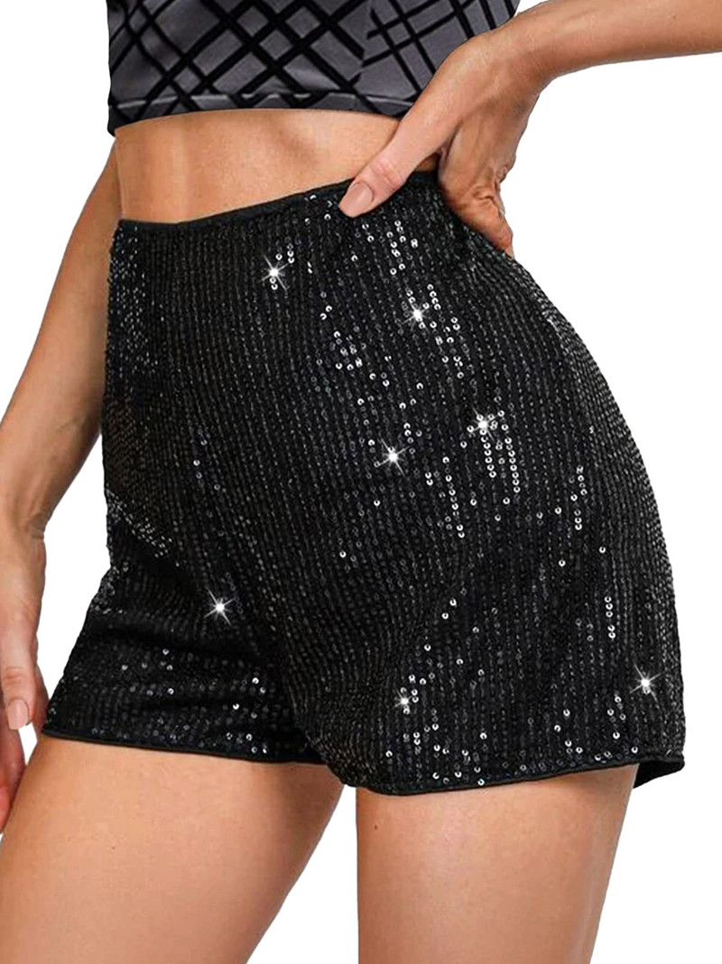 Naiste suvised litrid lühikesed püksid keskmise vöökohaga elastne riba Sädelevad sirged lühikesed püksid Glitter Hot Pants kõrge vöökohaga lühikesed püksid