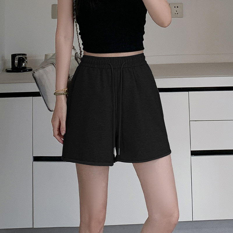 Suvised naiste vabaaja lühikesed püksid ühevärvilised naiste laia säärega sirged lühikesed püksid, elastne vöökoht Daami jooksmine fitness spordipüksid
