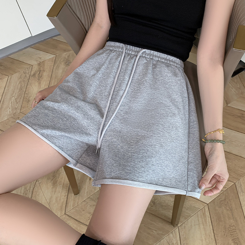 Suvised naiste vabaaja lühikesed püksid ühevärvilised naiste laia säärega sirged lühikesed püksid, elastne vöökoht Daami jooksmine fitness spordipüksid