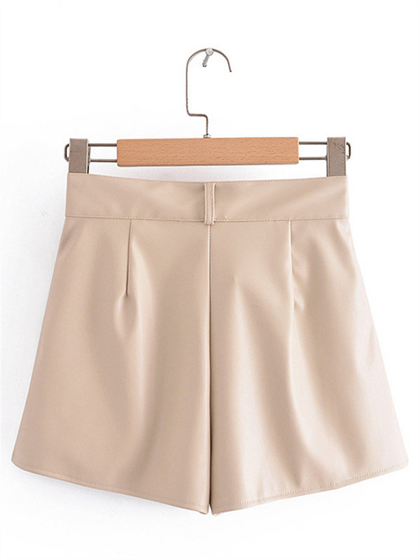 Ženske kožne kratke hlače Elegantne kratke hlače s ulošcima kontrastne boje Upijene kožne hlače s kopčanjem i patentnim zatvaračem u struku