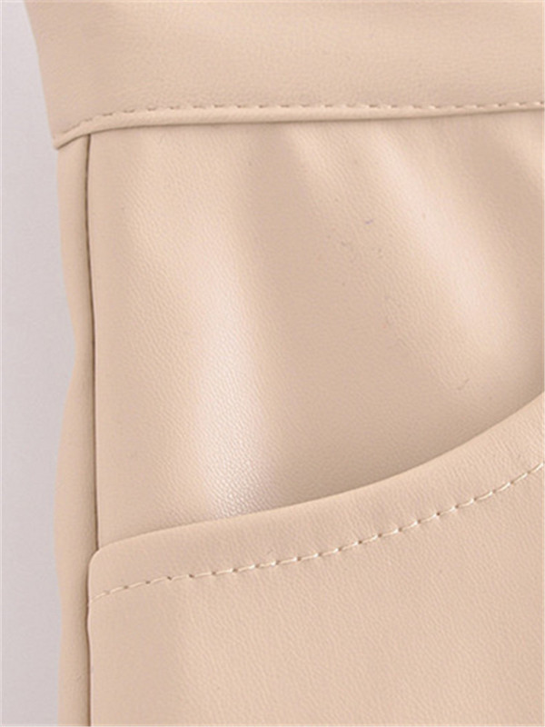 Ženske kožne kratke hlače Elegantne kratke hlače s ulošcima kontrastne boje Upijene kožne hlače s kopčanjem i patentnim zatvaračem u struku