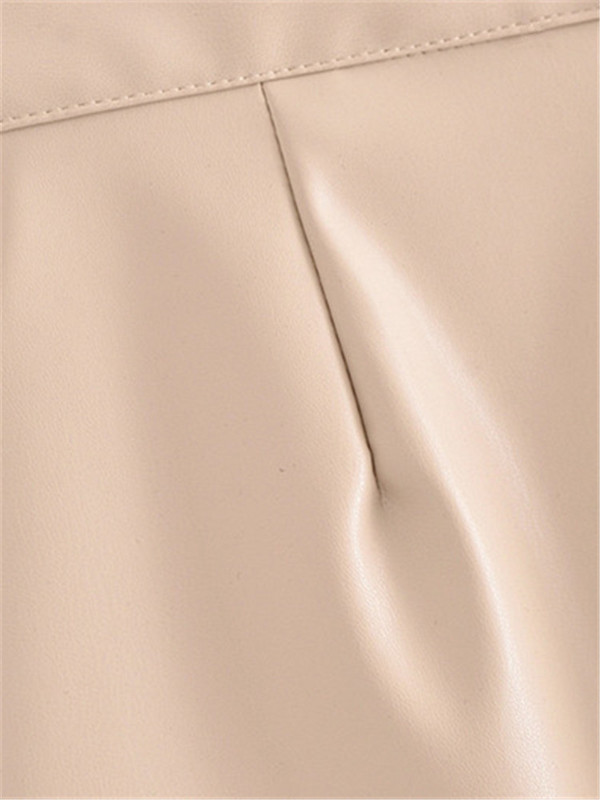 Ženske kožne kratke hlače Elegantne kratke hlače s ulošcima kontrastne boje Upijene kožne hlače s kopčanjem i patentnim zatvaračem u struku