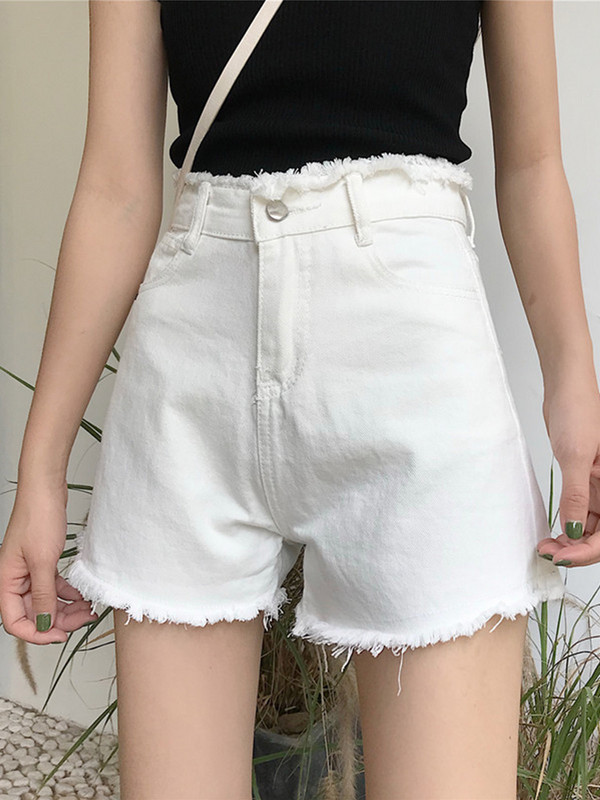 S-5xl Pantaloni scurți din blugi pentru femei de vară, la modă, cu talie înaltă, cu linie în formă de A, pantaloni fierbinți cu margine brută, ocazional, pantaloni scurți supradimensionați pentru femei