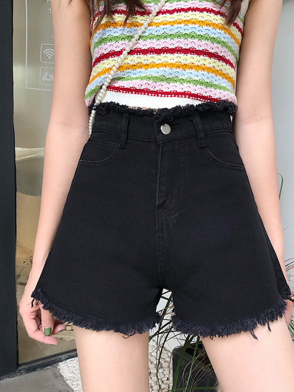 S-5xl Pantaloni scurți din blugi pentru femei de vară, la modă, cu talie înaltă, cu linie în formă de A, pantaloni fierbinți cu margine brută, ocazional, pantaloni scurți supradimensionați pentru femei