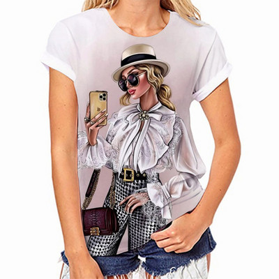 Suvised O-kaelusega T-särgid Naine Naiste portreetrükk Topid Riietus Mood Lühikesed varrukad Tänavarõivad Naiste suures suuruses T-särgid