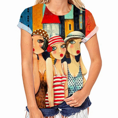 Suvised O-kaelusega T-särgid Naine Naiste portreetrükk Topid Riietus Mood Lühikesed varrukad Tänavarõivad Naiste suures suuruses T-särgid