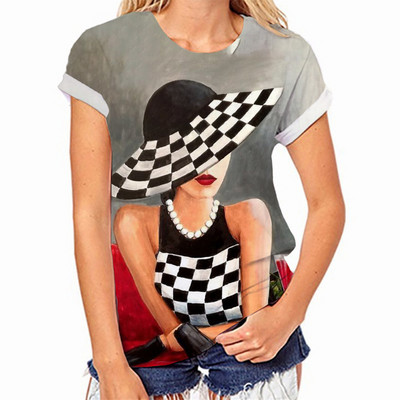 Suvised O-kaelusega T-särgid Naine Naiste portreetrükk Topid Riietus Mood Lühikesed varrukad Tänavarõivad Naiste suures suuruses T-särgid