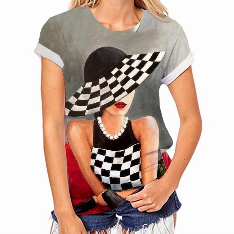 Suvised O-kaelusega T-särgid Naine Naiste portreetrükk Topid Riietus Mood Lühikesed varrukad Tänavarõivad Naiste suures suuruses T-särgid