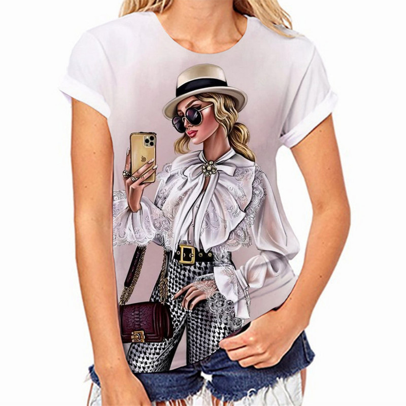 Suvised O-kaelusega T-särgid Naine Naiste portreetrükk Topid Riietus Mood Lühikesed varrukad Tänavarõivad Naiste suures suuruses T-särgid
