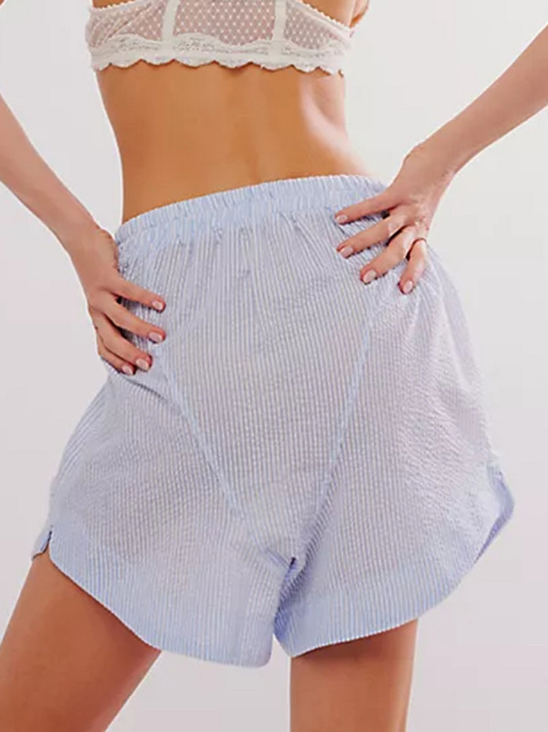 Naiste triibulised lühikesed püksid vabaaja elastsed kõrge vöökohaga nööbiga ees laia säärega lühikesed lühikesed püksid