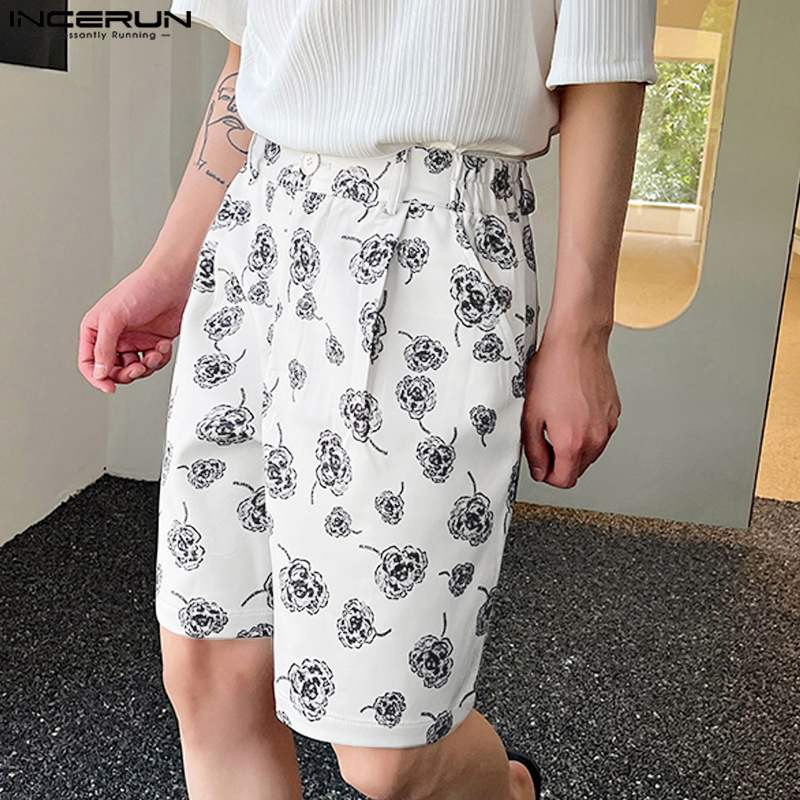 INCERUN 2024 Korea stiilis uued Meeste lühikesed püksid Lilletrükiga lahtised lühikesed püksid Suvepuhkus Meestele Mugavad kõik sobivad lühikesed püksid S-5XL