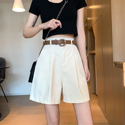 Καλοκαιρινό καθαρό βαμβακερό γυναικείο σορτς Κορεάτικη ζώνη Μαύρο φαρδύ σορτς S-3Xl Γυναικεία μόδα Κομψό λευκό φαρδύ κοντό παντελόνι Νέο