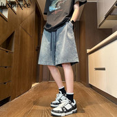 Pantaloni scurți subțiri din denim de vară, îmbrăcăminte exterioară largi pentru bărbați, ocazional, cu personalitate de stradă, pantaloni în cinci puncte, haine pentru bărbați