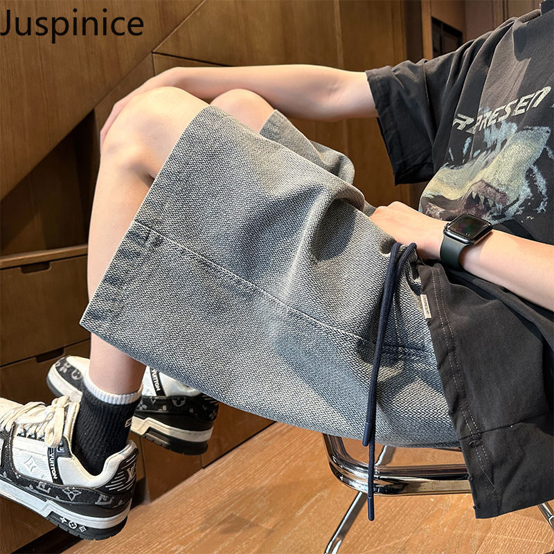 Pantaloni scurți subțiri din denim de vară, îmbrăcăminte exterioară largi pentru bărbați, ocazional, cu personalitate de stradă, pantaloni în cinci puncte, haine pentru bărbați