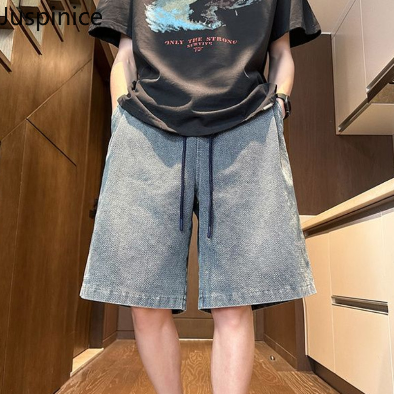 Pantaloni scurți subțiri din denim de vară, îmbrăcăminte exterioară largi pentru bărbați, ocazional, cu personalitate de stradă, pantaloni în cinci puncte, haine pentru bărbați