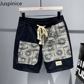 Pantaloni scurți de vară cu șnur mozaic, bărbați, largi, casual, simpli, pantaloni în cinci puncte pentru bărbați, cu fundul de jos, îmbrăcăminte sportivă pentru bărbați