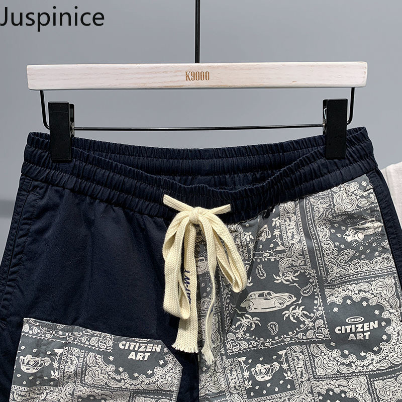 Pantaloni scurți de vară cu șnur mozaic, bărbați, largi, casual, simpli, pantaloni în cinci puncte pentru bărbați, cu fundul de jos, îmbrăcăminte sportivă pentru bărbați