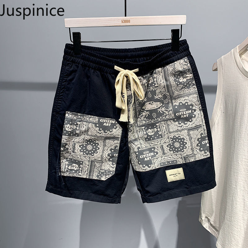 Pantaloni scurți de vară cu șnur mozaic, bărbați, largi, casual, simpli, pantaloni în cinci puncte pentru bărbați, cu fundul de jos, îmbrăcăminte sportivă pentru bărbați