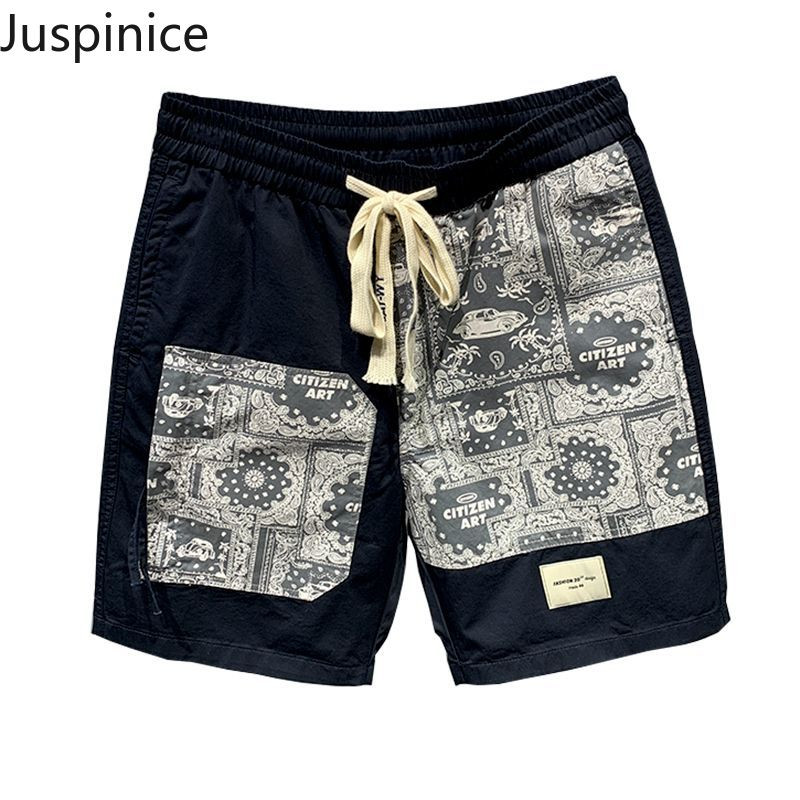 Pantaloni scurți de vară cu șnur mozaic, bărbați, largi, casual, simpli, pantaloni în cinci puncte pentru bărbați, cu fundul de jos, îmbrăcăminte sportivă pentru bărbați