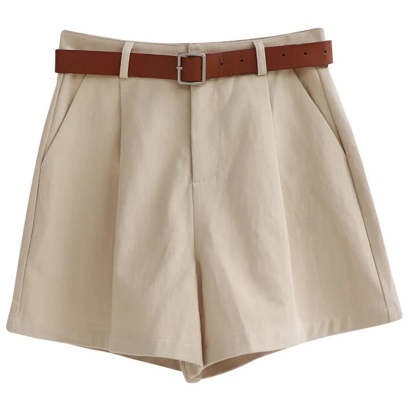 Elegantsed vööpüksid Naiste Moodsad valged laia säärega ülikonna lühikesed püksid Suvised daamid Korea kõrge vöökohaga kottis Kõik Match A Line lühikesed püksid