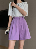 Καλοκαιρινό φαρδύ σορτς ψηλόμεσο γυναικείο σορτς βαμβακερό 100% σε γραμμή Α κοντό παντελόνι μασίφ πράσινο μωβ casual σορτς για γυναίκες