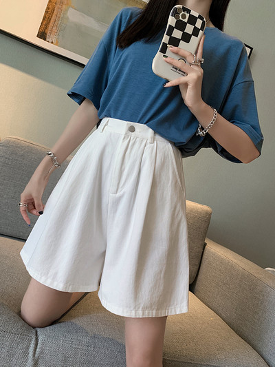 Καλοκαιρινό φαρδύ σορτς ψηλόμεσο γυναικείο σορτς βαμβακερό 100% σε γραμμή Α κοντό παντελόνι μασίφ πράσινο μωβ casual σορτς για γυναίκες