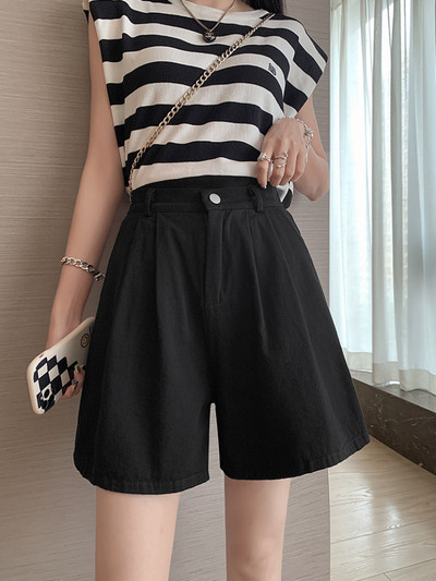 Καλοκαιρινό φαρδύ σορτς ψηλόμεσο γυναικείο σορτς βαμβακερό 100% σε γραμμή Α κοντό παντελόνι μασίφ πράσινο μωβ casual σορτς για γυναίκες