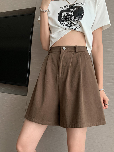 Καλοκαιρινό φαρδύ σορτς ψηλόμεσο γυναικείο σορτς βαμβακερό 100% σε γραμμή Α κοντό παντελόνι μασίφ πράσινο μωβ casual σορτς για γυναίκες