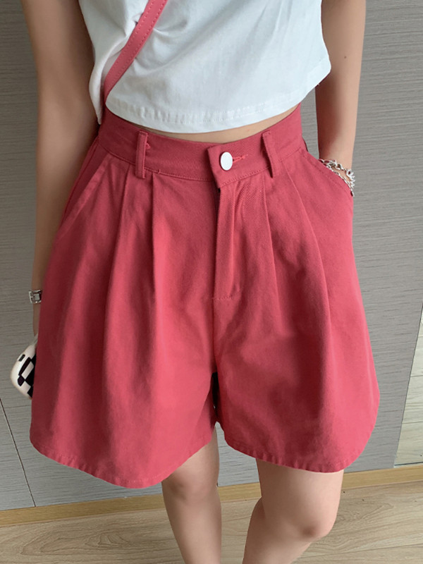 Καλοκαιρινό φαρδύ σορτς ψηλόμεσο γυναικείο σορτς βαμβακερό 100% σε γραμμή Α κοντό παντελόνι μασίφ πράσινο μωβ casual σορτς για γυναίκες