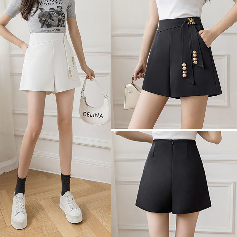 Pantaloni scurți albi noi de vară, damă, culoare uni, talie înaltă, fermoar, linie A, pantaloni largi, modă ocazională, îmbrăcăminte pentru femei