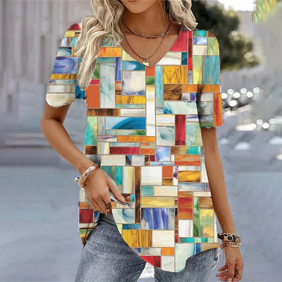 Nova ženska majica kratkih rukava Ljetna majica s V-izrezom Opuštena ležerna majica na pruge Ženska odjeća sa smiješnim printom Ulična majica s kratkim rukavima Ženske majice