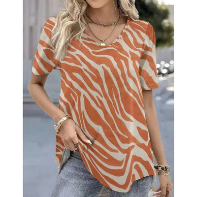 Nova ženska majica kratkih rukava Ljetna majica s V-izrezom Opuštena ležerna majica na pruge Ženska odjeća sa smiješnim printom Ulična majica s kratkim rukavima Ženske majice