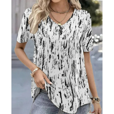 Nova ženska majica kratkih rukava Ljetna majica s V-izrezom Opuštena ležerna majica na pruge Ženska odjeća sa smiješnim printom Ulična majica s kratkim rukavima Ženske majice